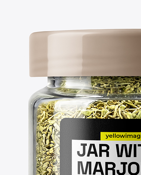 Glass Jar with Marjoram Spice Mockup