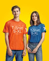 A Young Man and a Young Woman Wearing T-shirts and Jeans Mockup