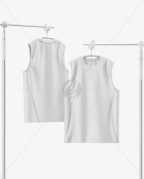 Training Sleeveless Jerseys Hanging in a Studio Mockup