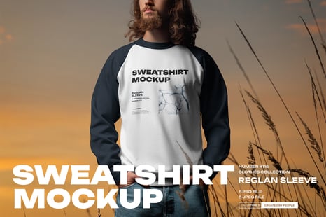 6 Mockups of Men's Raglan Sleeve Sweatshirt on the Sunset Outdoor - Apparel Mockups