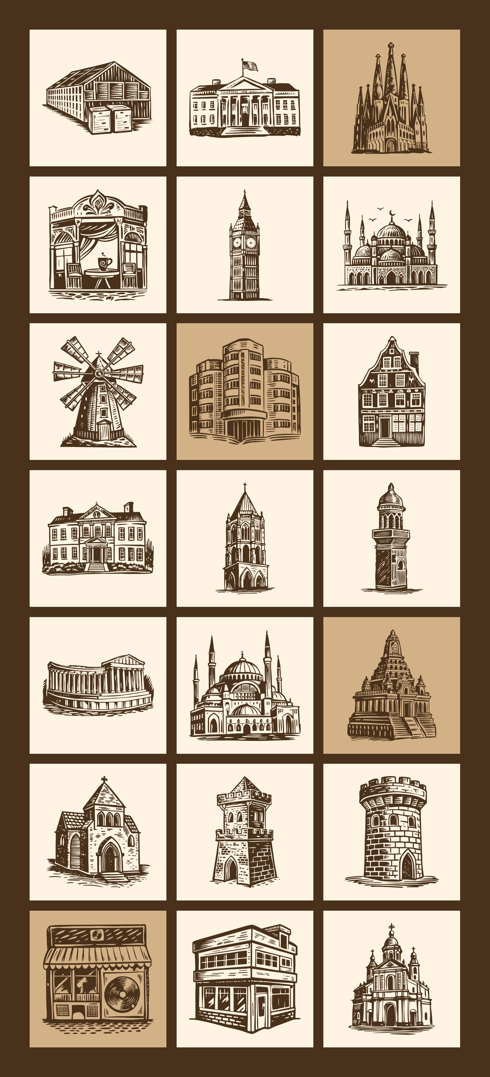 Vintage Building Illustration Set