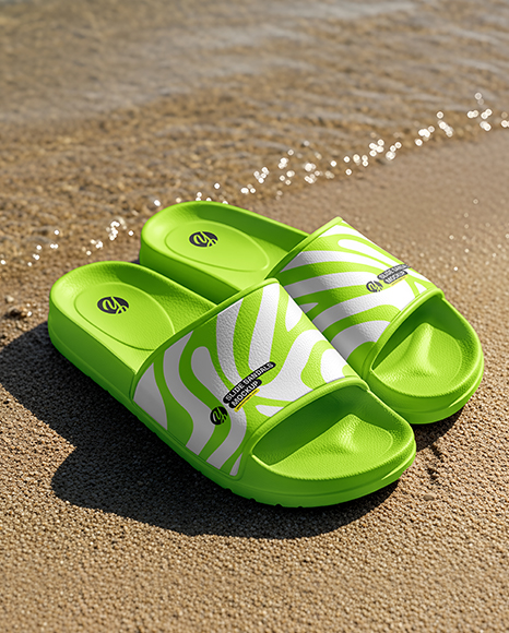 Slide Sandals on the Beach Mockup
