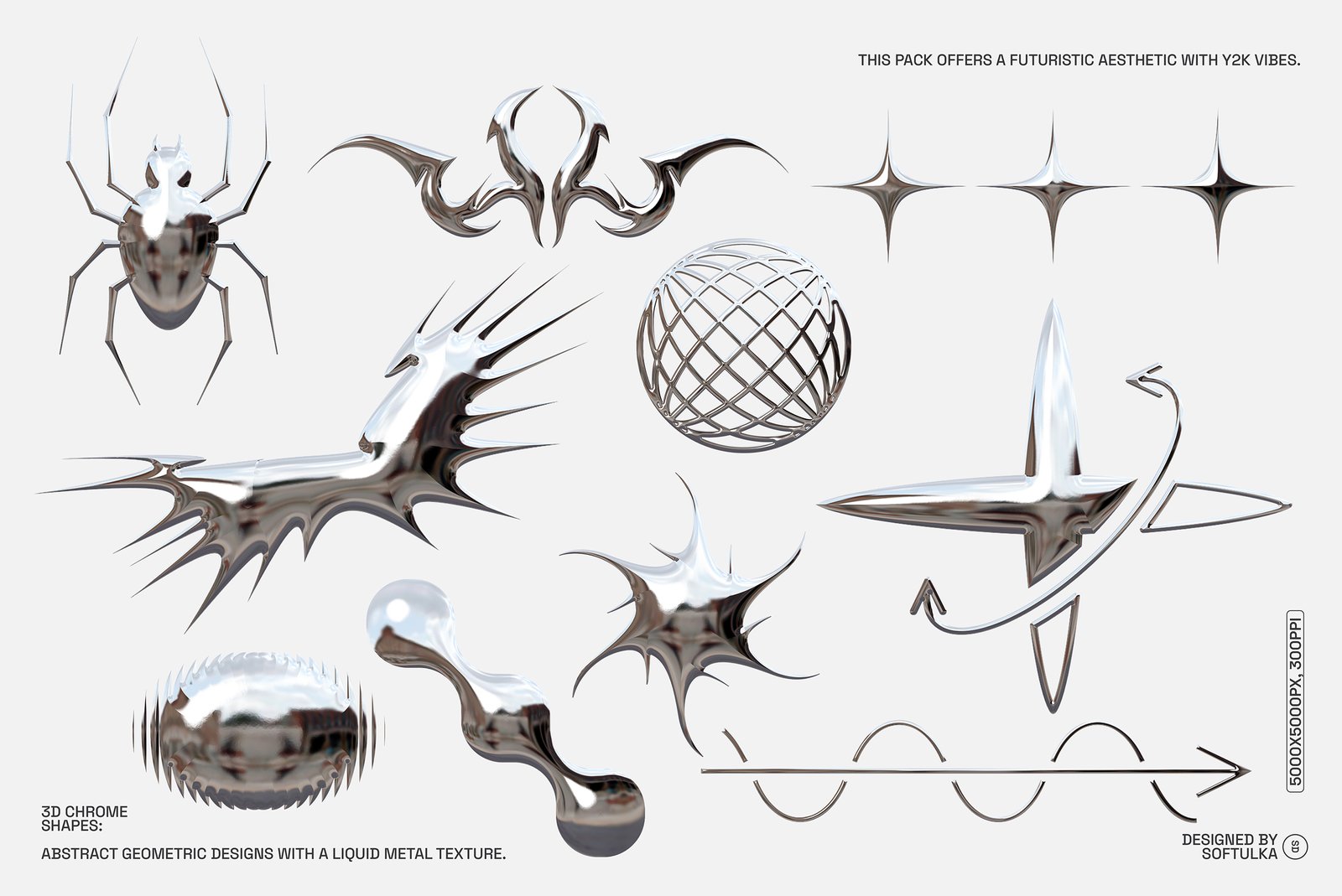 300+ Abstract Chrome Shapes Pack