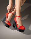 Woman Wearing Wedge Heels Mockup