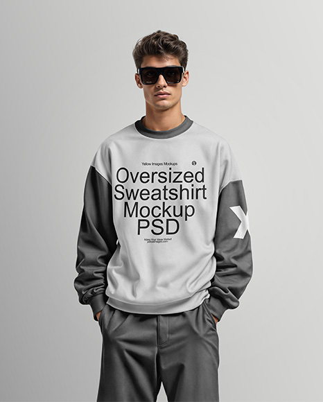 Man in Sunglasses Wearing an Oversize Sweatshirt Mockup