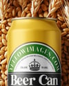 Beer Can on Wheat Grains Background Mockup