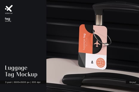 Luggage Tag Attached to the Suitcase with Cable Loop Mockup - Stationery Mockups