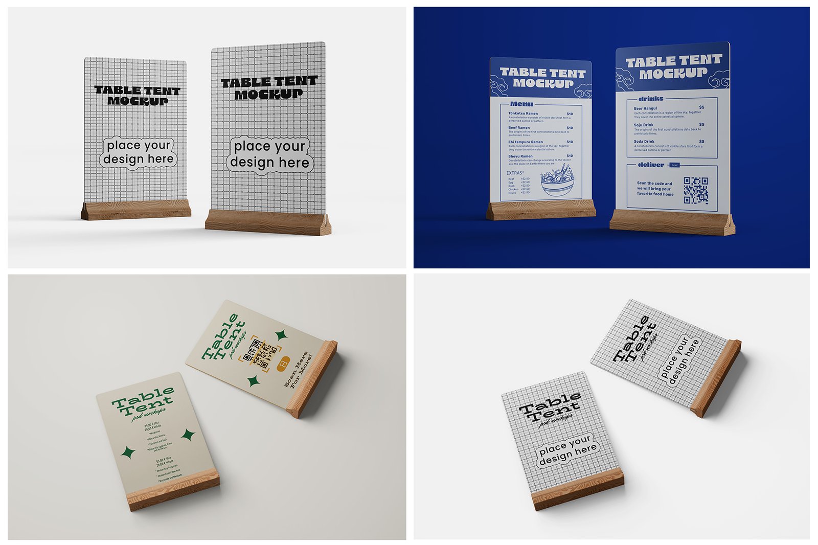Table Tent Menu Holder PSD Mockup Set