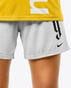 Woman Wearing Soccer Jersey and Shorts Mockup