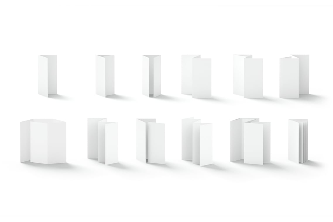 White 12 Flyers and Booklets Set - fold leaflet brochure 3D Model on ...
