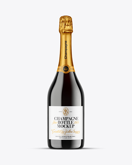 Green Glass Red Champagne Bottle Mockup
