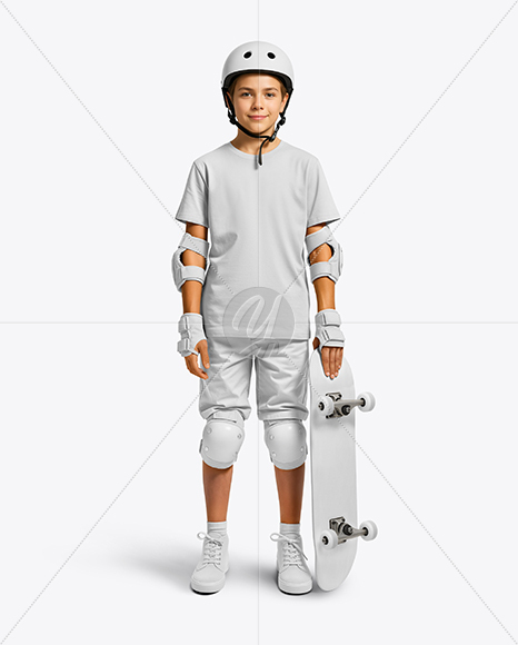 Boy in Protective Gear with Skateboard Mockup