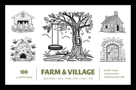 Vintage Farm and Village Illustrations - Illustrations