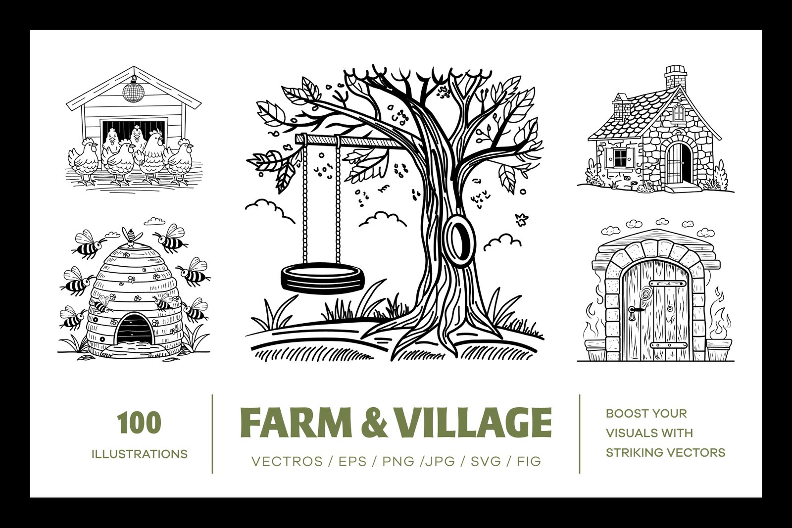 Vintage Farm and Village Illustrations