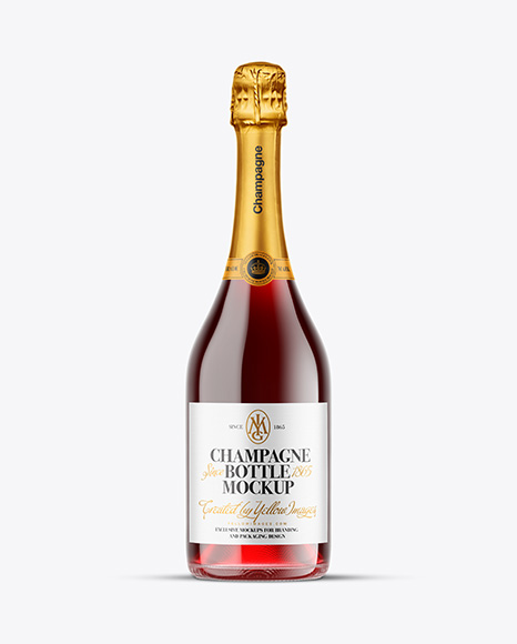 Clear Glass Red Champagne Bottle Mockup