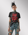 Woman with Tattoo Wearing T-shirt and Ripped Jeans Mockup