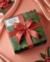 Christmas Gift Box with Pink Bow Mockup