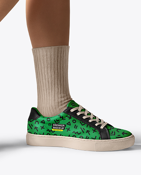 Woman Wearing Sneakers and Socks Mockup