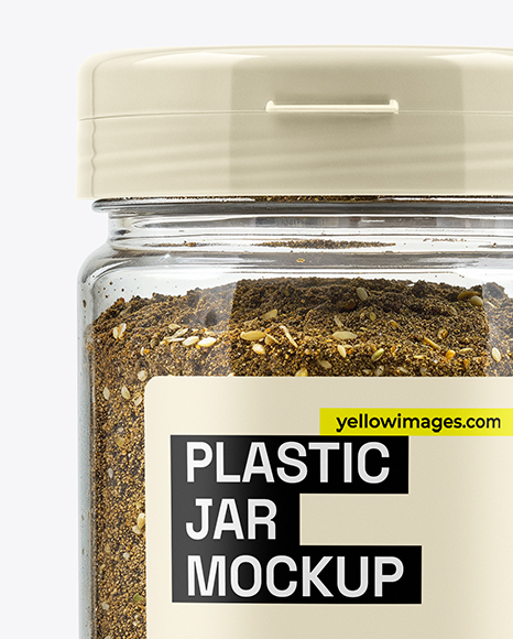 Clear Plastic Jar with Za'atar Spice Mockup