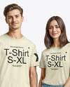 A Young Man and a Young Woman Wearing T-shirts and Jeans Mockup