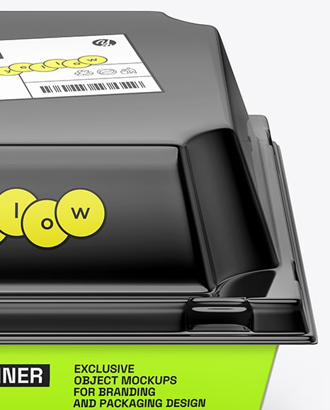 Paper Food Box with Glossy Plastic Lid Mockup