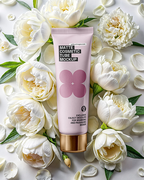 Matte Cosmetic Tube in Flowers Mockup