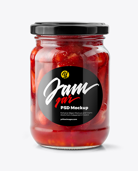 Clear Glass Jar with Strawberry Jam Mockup - Glass+Strawberry+Jam+Jar+Mockup+In+Jar+Mockups+On+Yellow+Images+Object+Mockups