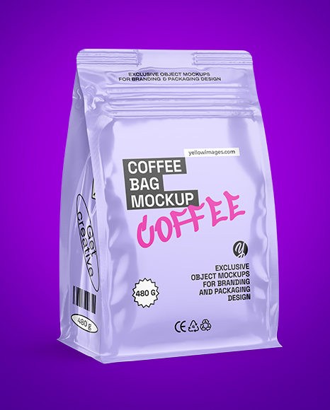 Glossy Coffee Bag Mockup - Half Side view