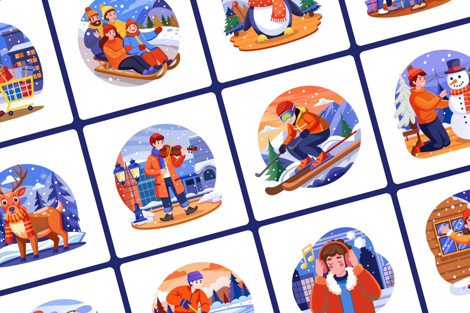 Cute Winter Scene Illustration Art Set