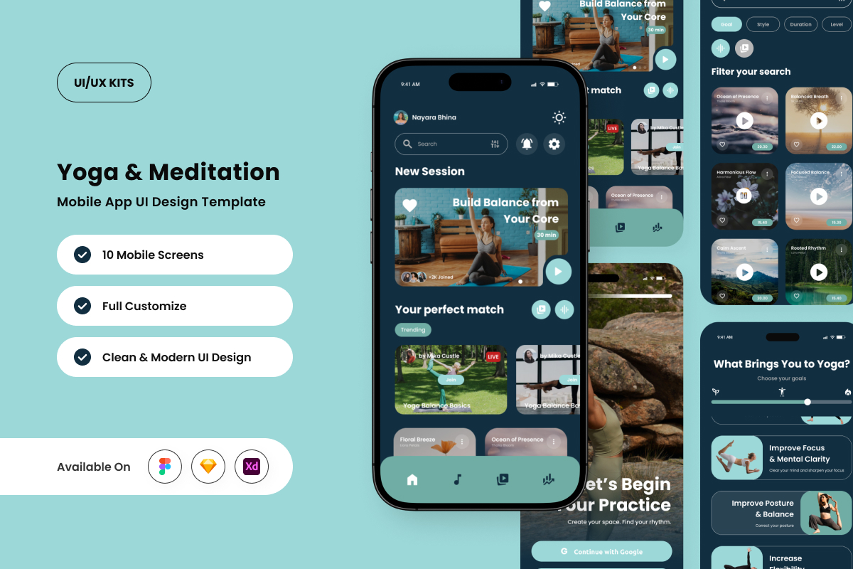 Sukha – Yoga &amp; Meditation App Design Template