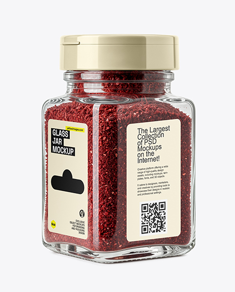 Square Glass Jar with Sumac Spice Mockup - Realistic mockups