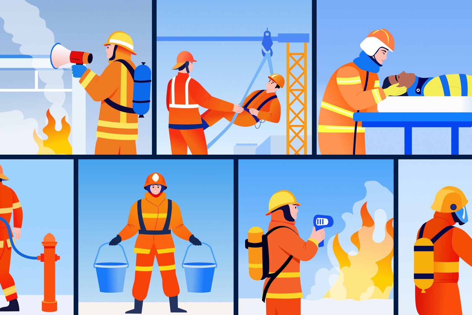 Firefighter Illustration Art Set