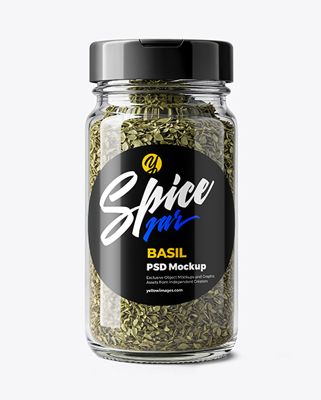 Glass Spice Jar with Dried Basil Mockup - Seasoning mockup
