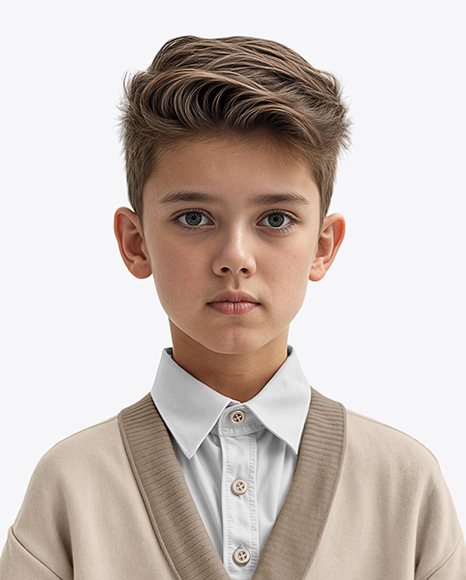 Young Boy Wearing Cardigan and Shirt Mockup