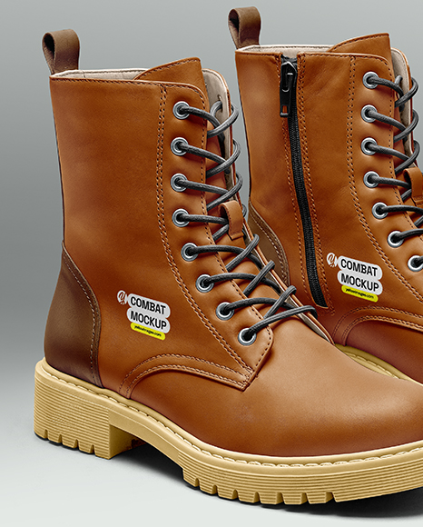 Pair of Women's Combat Boots Mockup