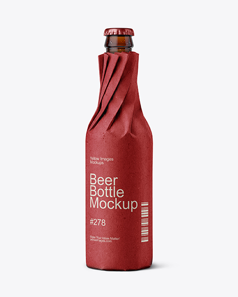 Beer Bottle in Paper Wrap Mockup