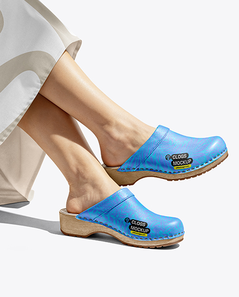 Pair of Clogs on Woman's Legs Mockup - Clog mockups