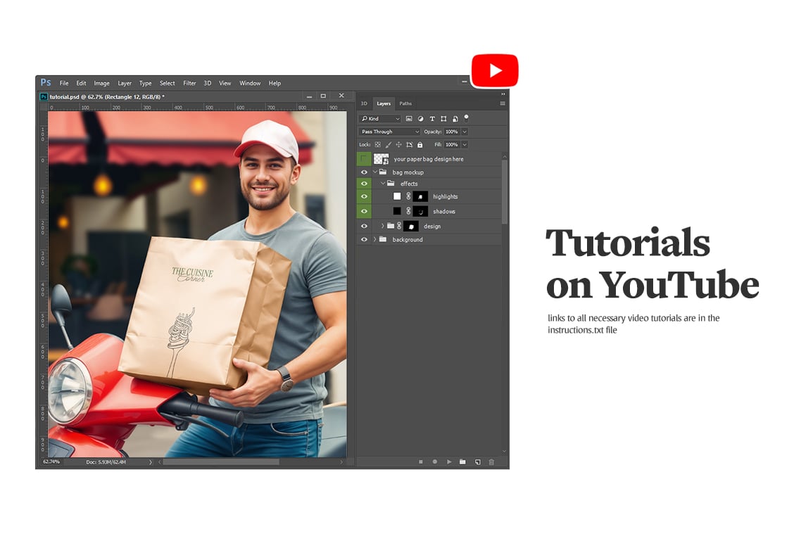 Restaurant Delivery Paper Bag Mockup