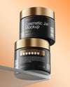 Two Matte Cosmetic Jars on the Glass Mockup