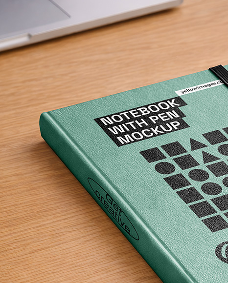 Notebook with Pen on the Table Mockup