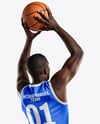 Basketball Player Wearing Jersey and Shorts Throwing Basketball Mockup