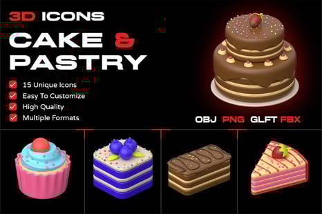 3D Cake and Pastery Icons - Icons