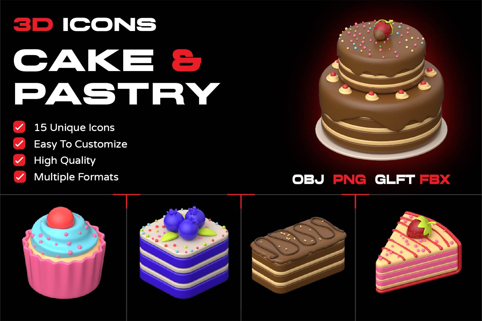 3D Cake and Pastery Icons