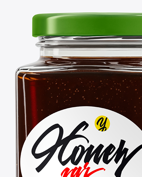 Square Glass Jar with Buckwheat Honey Mockup