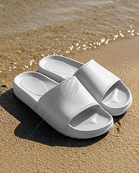 Slide Sandals on the Beach Mockup