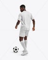 Afro-American Man Wearing Raglan Soccer Jersey and Shorts Mockup
