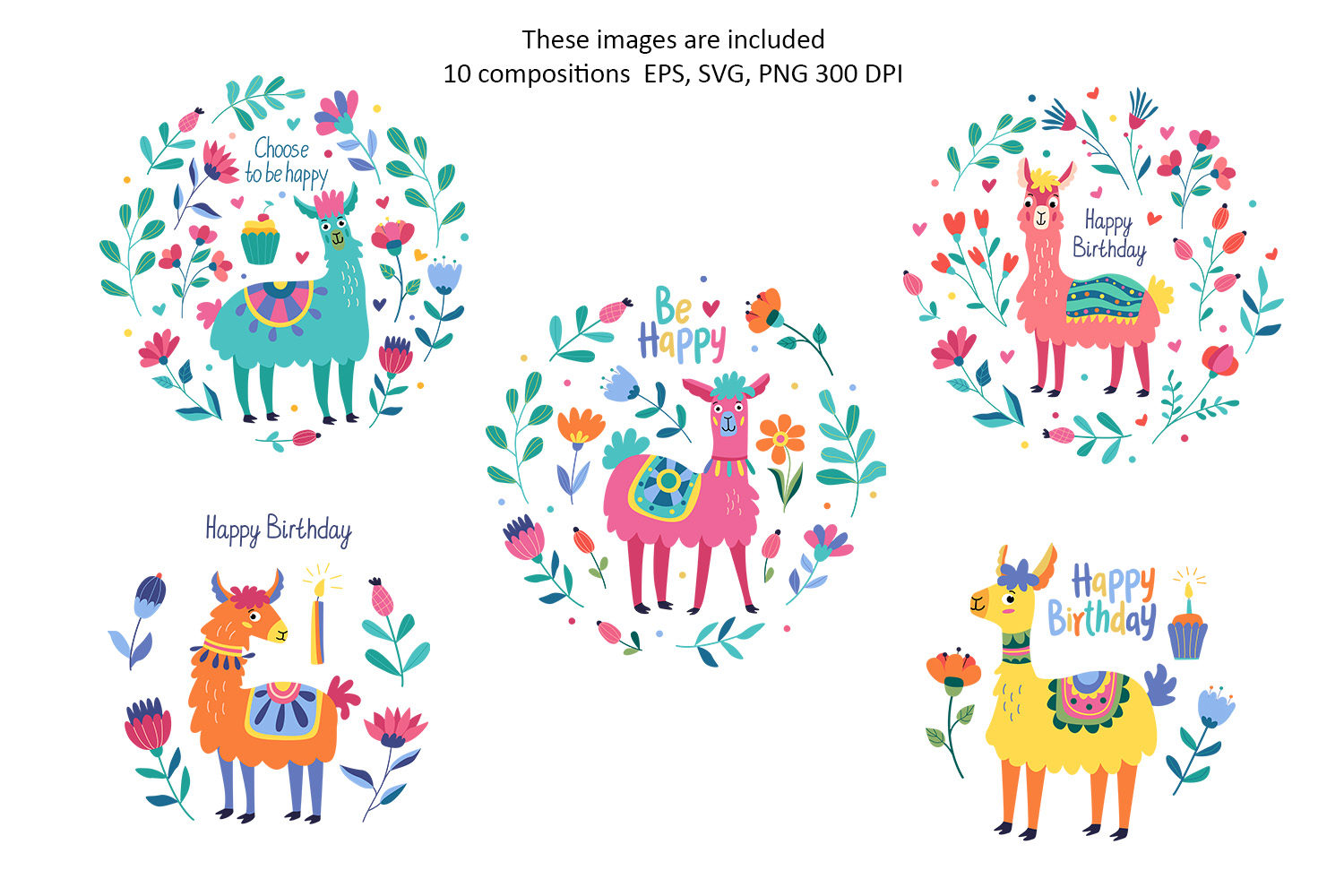 Funny Llamas Clipart and Pattern Collection