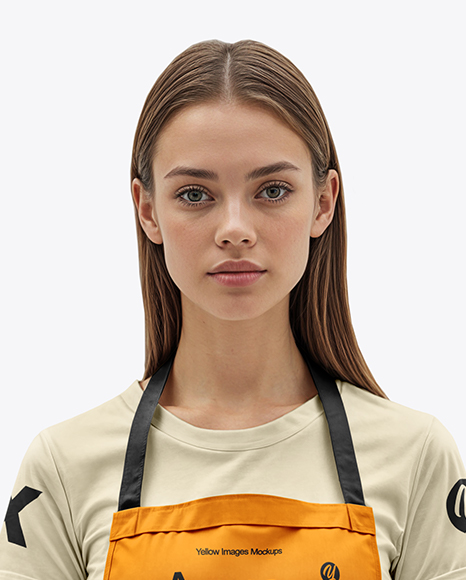 Young Woman Wearing Apron and T-Shirt Mockup