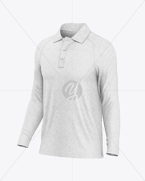 Men's Heather Raglan Long Sleeve Polo Shirt Mockup - Half Side View