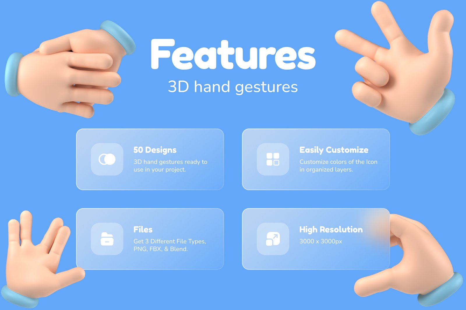 Floating 3D Hands Icons